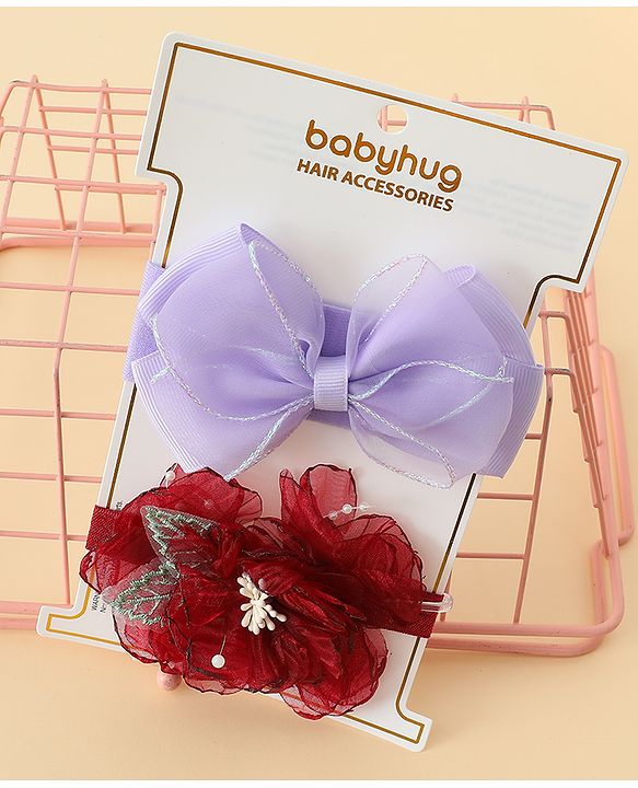 Babyhug Headbands With Bow & Floral Applique Pack of 2 - Cream & Pink