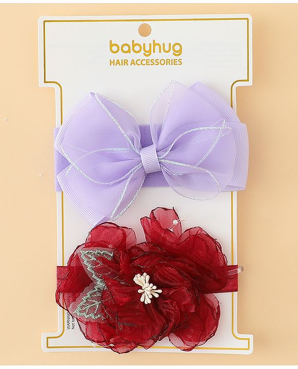 Babyhug Headbands With Bow & Floral Applique Pack of 2 - Cream & Pink