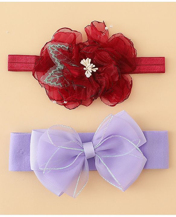 Babyhug Headbands With Bow & Floral Applique Pack of 2 - Cream & Pink