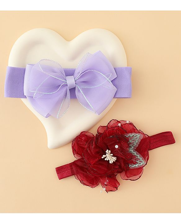 Babyhug Headbands With Bow & Floral Applique Pack of 2 - Cream & Pink