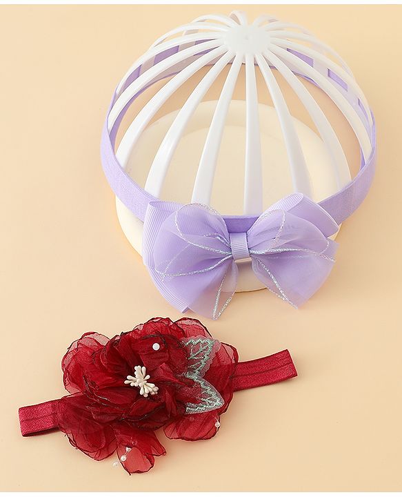 Babyhug Headbands With Bow & Floral Applique Pack of 2 - Cream & Pink
