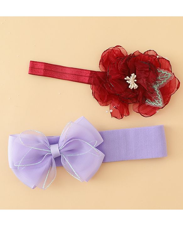 Babyhug Headbands With Bow & Floral Applique Pack of 2 - Cream & Pink