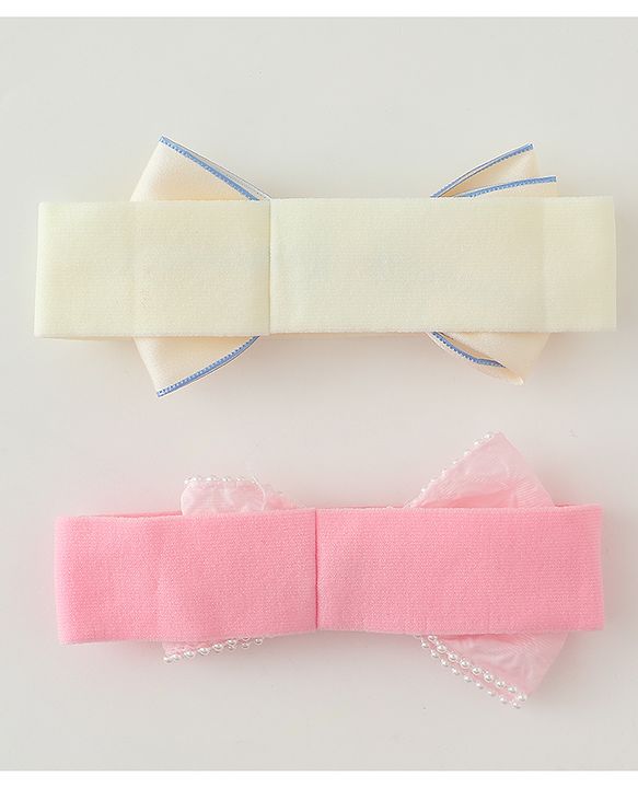 Babyhug Bow Applique Headbands Pack of 2 - Cream & Pink
