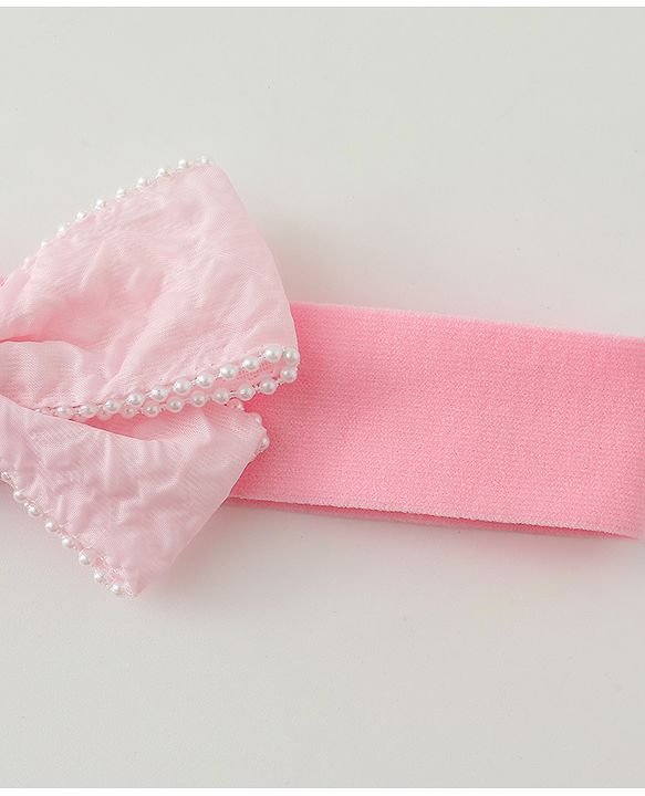 Babyhug Bow Applique Headbands Pack of 2 - Cream & Pink