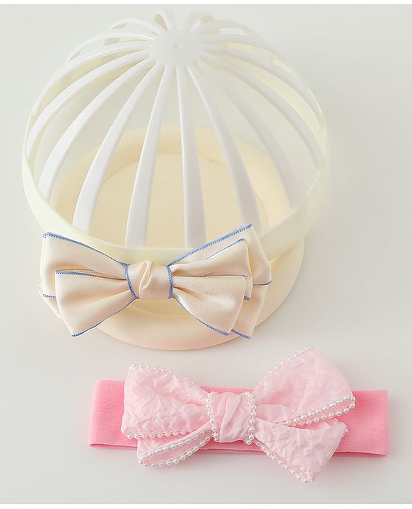 Babyhug Bow Applique Headbands Pack of 2 - Cream & Pink
