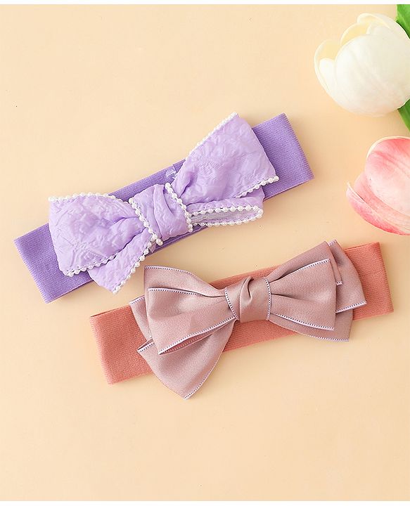 Babyhug Bow Applique Headbands Pack of 2 - Cream & Pink