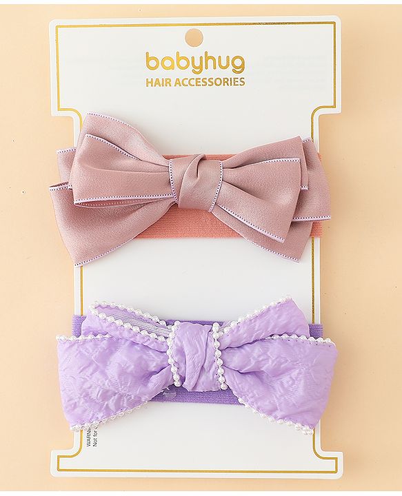Babyhug Bow Applique Headbands Pack of 2 - Cream & Pink