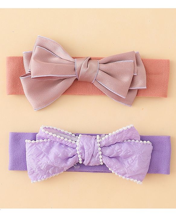 Babyhug Bow Applique Headbands Pack of 2 - Cream & Pink