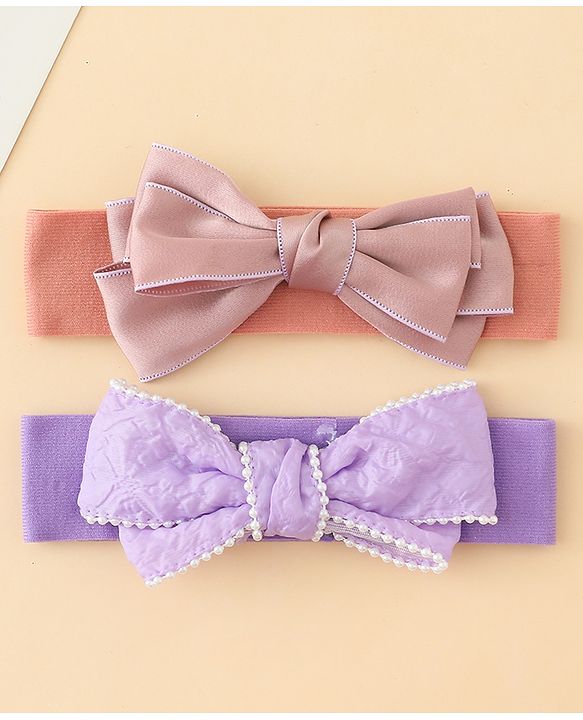 Babyhug Bow Applique Headbands Pack of 2 - Cream & Pink