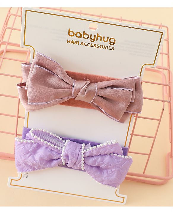 Babyhug Bow Applique Headbands Pack of 2 - Cream & Pink