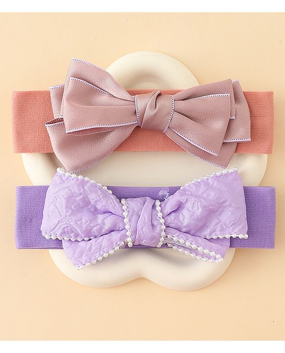 Babyhug Bow Applique Headbands Pack of 2 - Cream & Pink