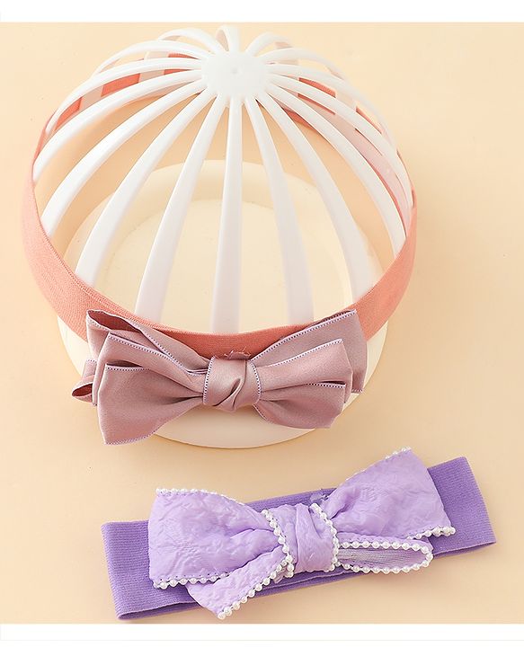 Babyhug Bow Applique Headbands Pack of 2 - Cream & Pink