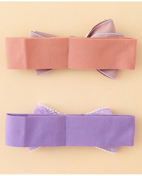 Babyhug Bow Applique Headbands Pack of 2 - Cream & Pink
