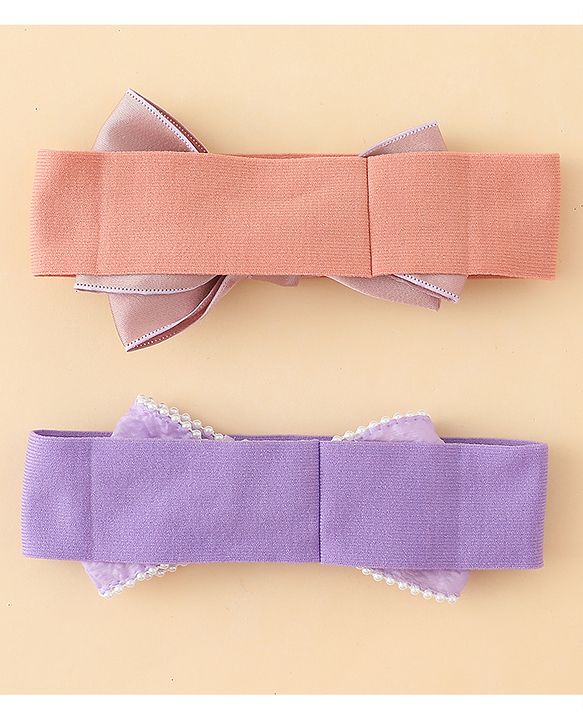 Babyhug Bow Applique Headbands Pack of 2 - Cream & Pink