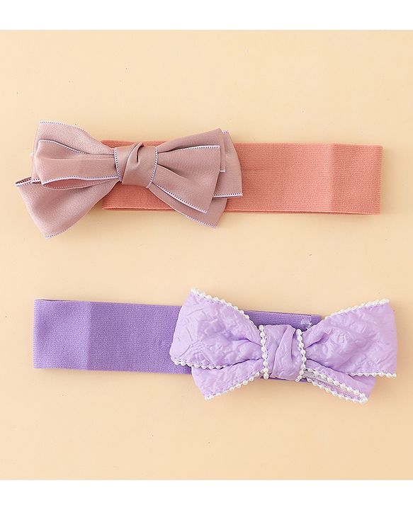 Babyhug Bow Applique Headbands Pack of 2 - Cream & Pink