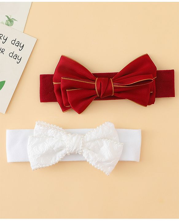 Babyhug Bow Applique Headbands Pack of 2 - Cream & Pink