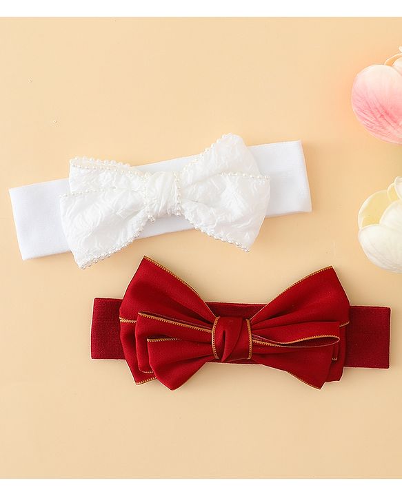 Babyhug Bow Applique Headbands Pack of 2 - Cream & Pink
