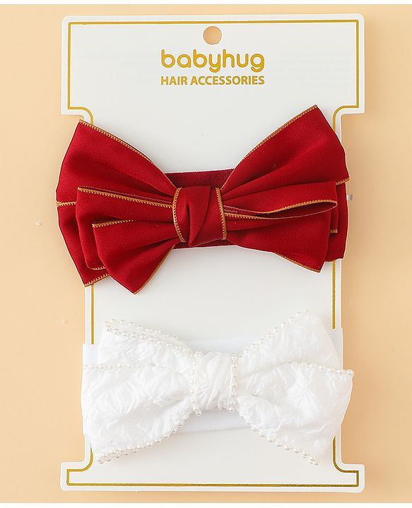 Babyhug Bow Applique Headbands Pack of 2 - Cream & Pink