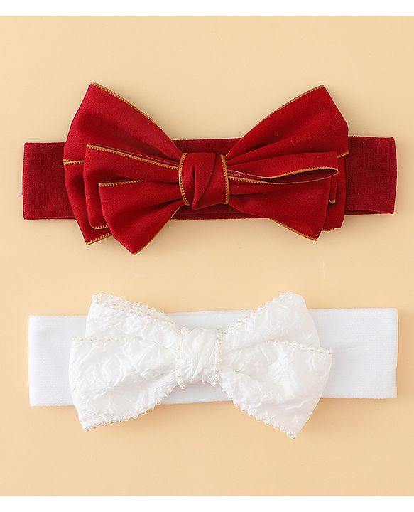 Babyhug Bow Applique Headbands Pack of 2 - Cream & Pink