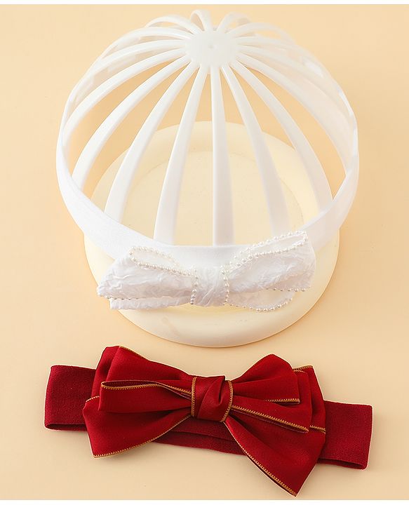 Babyhug Bow Applique Headbands Pack of 2 - Cream & Pink