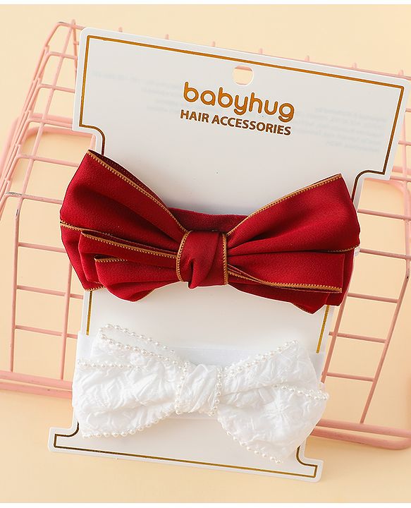 Babyhug Bow Applique Headbands Pack of 2 - Cream & Pink
