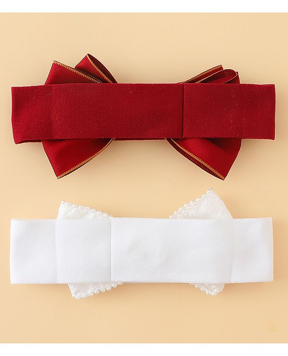 Babyhug Bow Applique Headbands Pack of 2 - Cream & Pink
