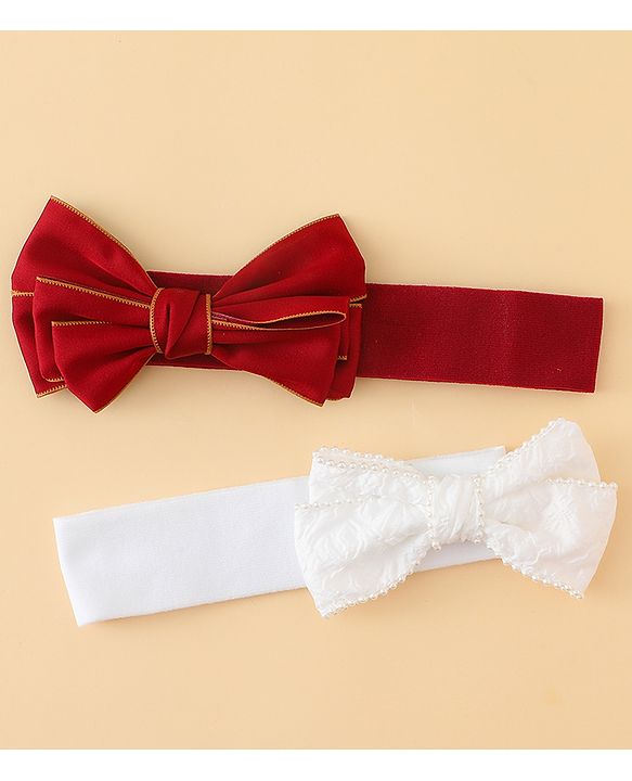Babyhug Bow Applique Headbands Pack of 2 - Cream & Pink