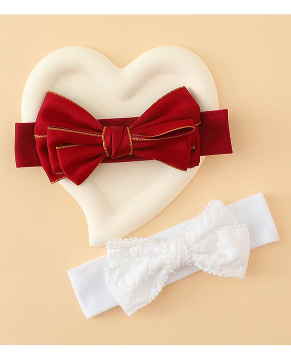 Babyhug Bow Applique Headbands Pack of 2 - Cream & Pink