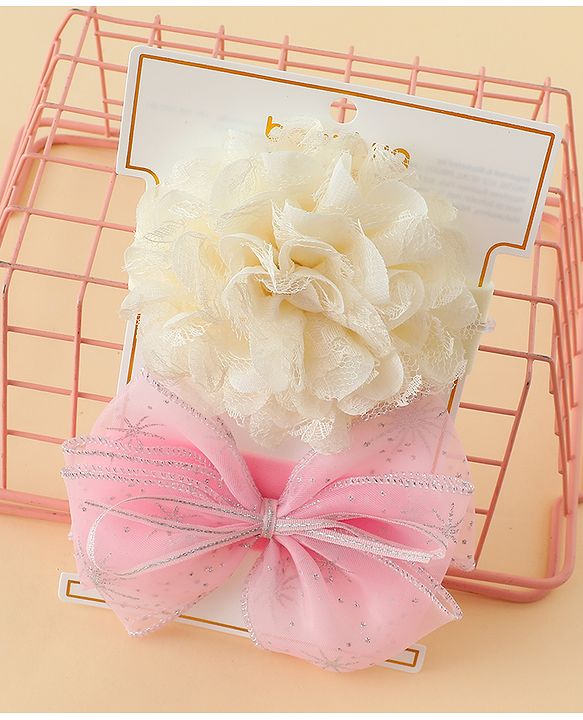Babyhug Headbands With Floral & Bow Applique Pack of 2 - Cream & Pink