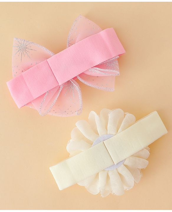 Babyhug Headbands With Floral & Bow Applique Pack of 2 - Cream & Pink