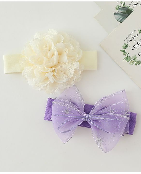 Babyhug Headbands With Floral & Bow Applique Pack of 2 - Cream & Pink