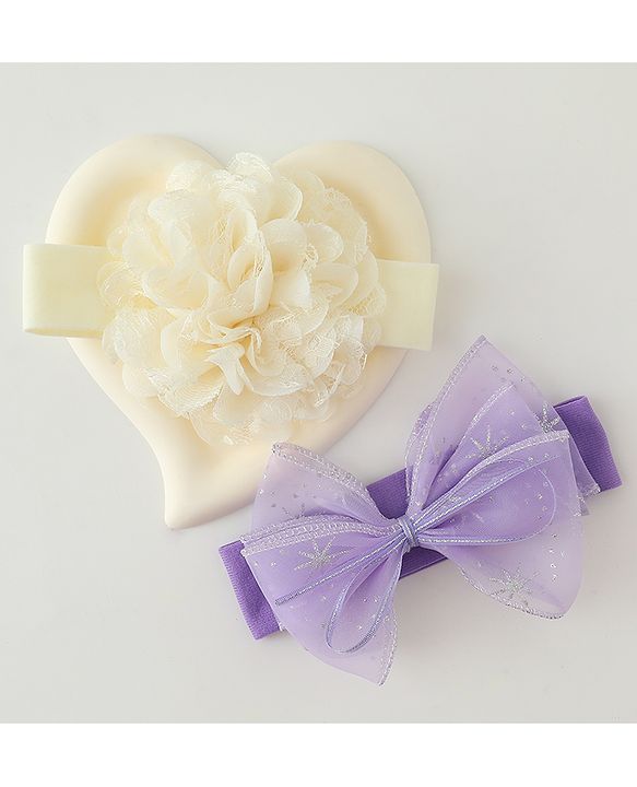 Babyhug Headbands With Floral & Bow Applique Pack of 2 - Cream & Pink