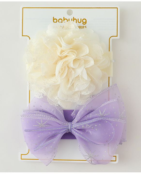 Babyhug Headbands With Floral & Bow Applique Pack of 2 - Cream & Pink