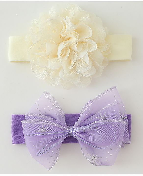 Babyhug Headbands With Floral & Bow Applique Pack of 2 - Cream & Pink