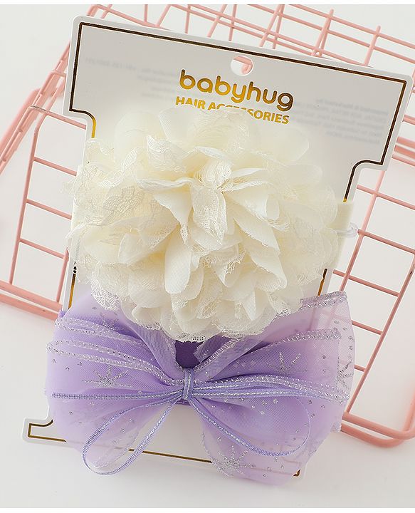 Babyhug Headbands With Floral & Bow Applique Pack of 2 - Cream & Pink