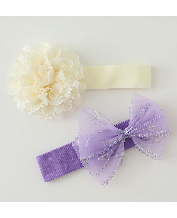Babyhug Headbands With Floral & Bow Applique Pack of 2 - Cream & Pink