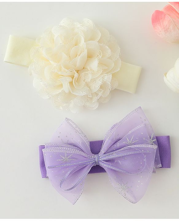Babyhug Headbands With Floral & Bow Applique Pack of 2 - Cream & Pink
