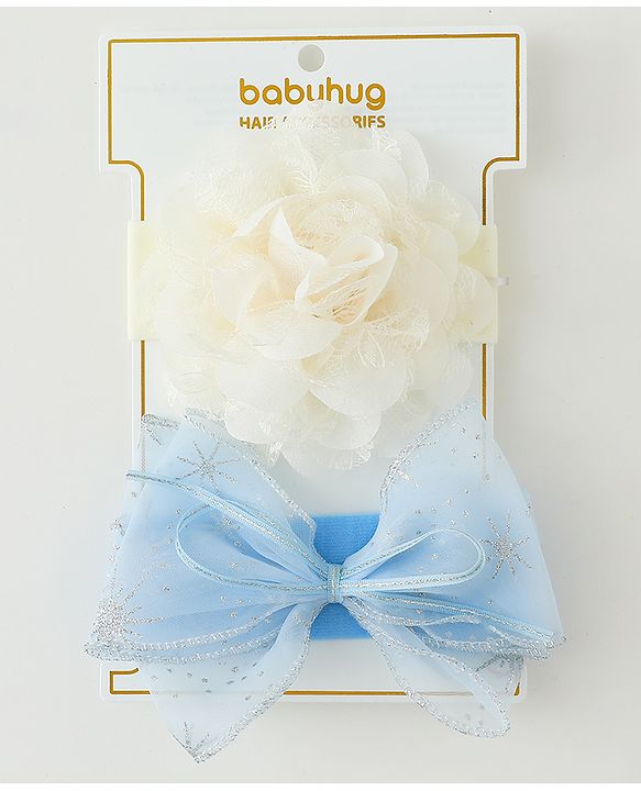 Babyhug Headbands With Floral & Bow Applique Pack of 2 - Cream & Pink