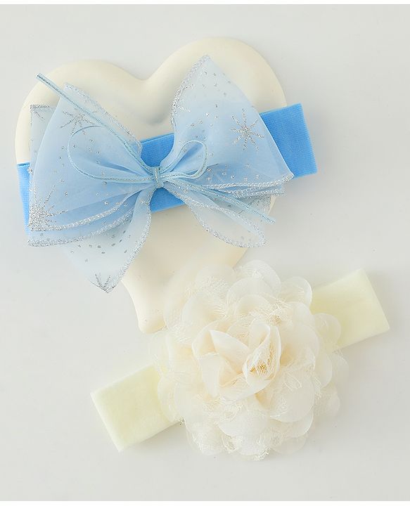 Babyhug Headbands With Floral & Bow Applique Pack of 2 - Cream & Pink
