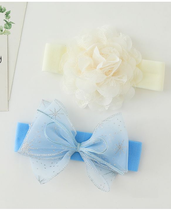 Babyhug Headbands With Floral & Bow Applique Pack of 2 - Cream & Pink