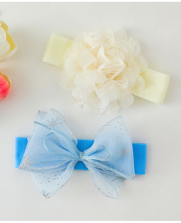 Babyhug Headbands With Floral & Bow Applique Pack of 2 - Cream & Pink