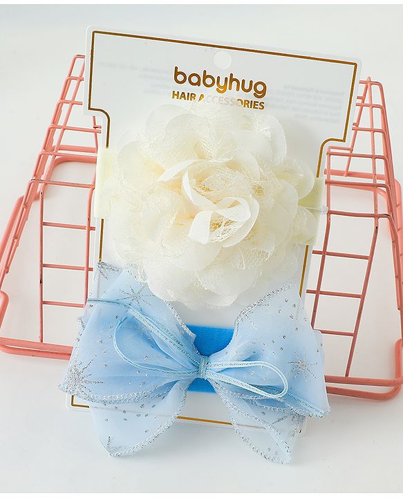 Babyhug Headbands With Floral & Bow Applique Pack of 2 - Cream & Pink