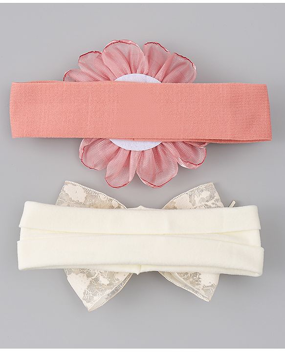 Babyhug Bow Applique Headbands Pack of 2 - Cream & Pink