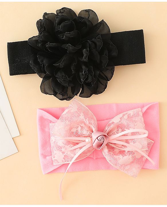 Babyhug Bow Applique Headbands Pack of 2 - Cream & Pink