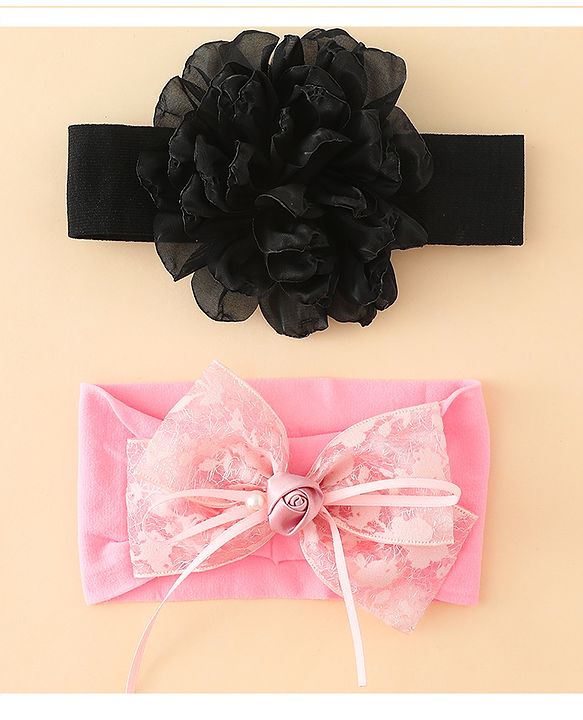 Babyhug Bow Applique Headbands Pack of 2 - Cream & Pink
