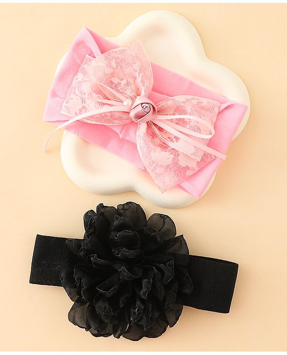 Babyhug Bow Applique Headbands Pack of 2 - Cream & Pink