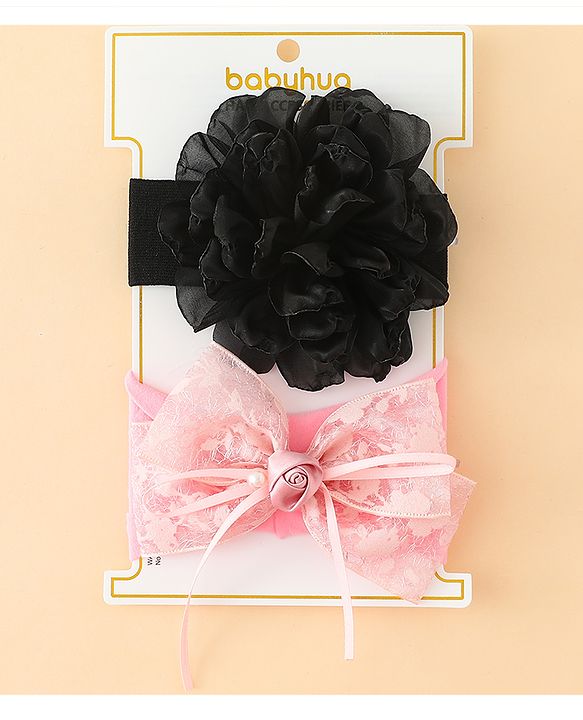 Babyhug Bow Applique Headbands Pack of 2 - Cream & Pink