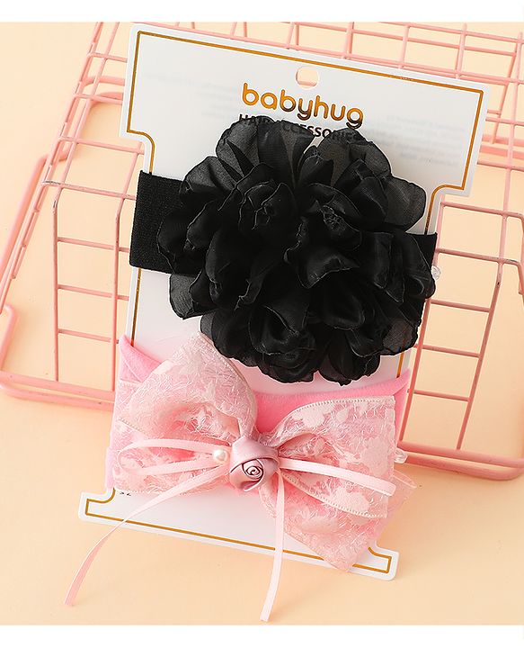 Babyhug Bow Applique Headbands Pack of 2 - Cream & Pink