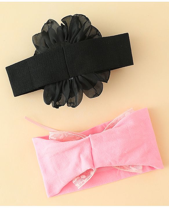 Babyhug Bow Applique Headbands Pack of 2 - Cream & Pink