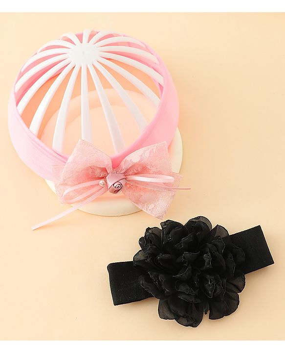 Babyhug Bow Applique Headbands Pack of 2 - Cream & Pink